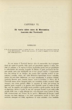 Capitolo VI. Di varie altre cose di Meccanica lasciate dal Torricelli.