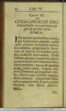 Caput IV. De Germanorum Proprietate Sanguinis Et Qualitate Corporum