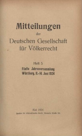 5.1924: Mitteilungen der Deutschen Gesellschaft für Völkerrecht