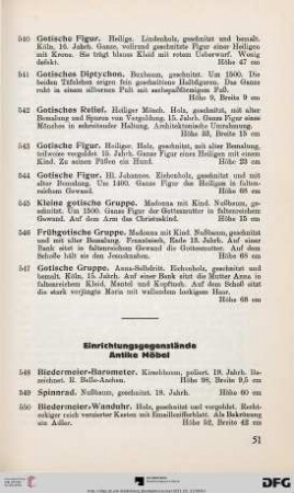 Einrichtungsgegenstände Antike Möbel (Nr. 548-610)