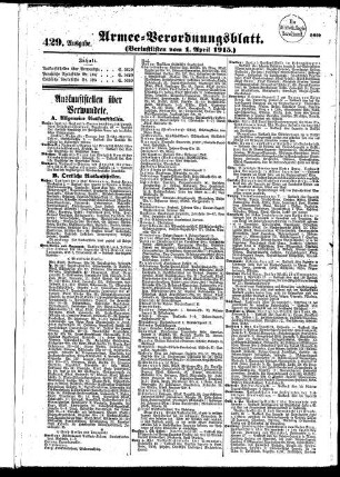 429.Ausgabe. Donnerstag, 1. April 1915