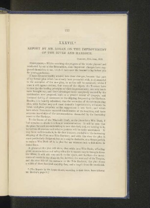 XXXVII. Report by Mr. Logan on the improvement of the river and harbour.