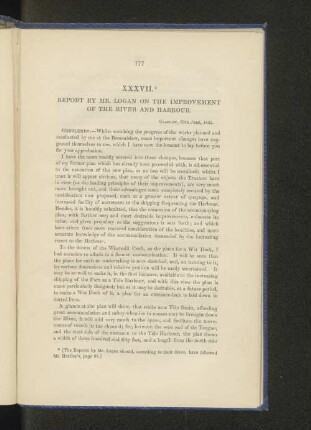 XXXVII. Report by Mr. Logan on the improvement of the river and harbour.
