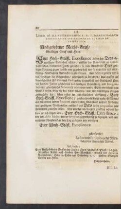 III. Literae ad Illustrissimum S. R. I. Mareschallum Hereditarium Subseniorem Et Comitem De Pappenheim
