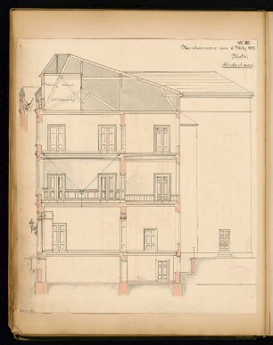 Eingebautes Wohnhaus Monatskonkurrenz März 1882: Längsschnitt; Maßstabsleiste