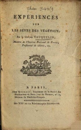 Expériences sur les Sèves des Végétaux