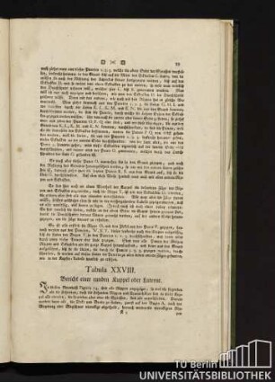 Tabula XXVIII. Bericht einer runden Kuppel oder Laterne.