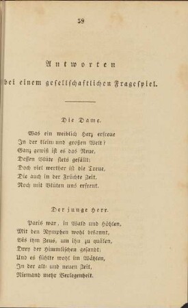 Antworten bei einem gesellschaftlichen Fragespiel.