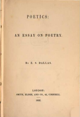 Poetics : an Essay on Poetry