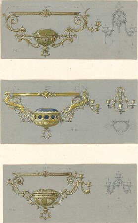 Gmelin, Leopold; Sammlung Gmelin: Handzeichnungen - Folio 8 - verschiedene Hängelampen (Teilansichten)