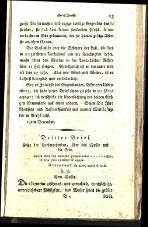 Dritter Brief. Folge des Vorhergehenden, über das Wasser und die Erde.