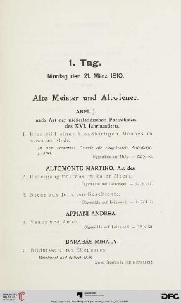 Alte Meister und Altwiener (Nr. 1-89)