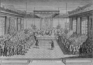 Einzug der Erzherzogin Maria Josepha anlässlich der Vermählung 1719 : Residenzschloss Dresden, Westflügel, Eckparadesaal, Eckzimmer, Nordwestecke des Schlosses, Stich, nach 1719