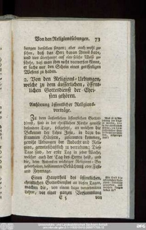 2. Von den Religions-Uebungen, welche zu dem äusserlichen, öffentlichen Gottesdienst der Christen gehören.