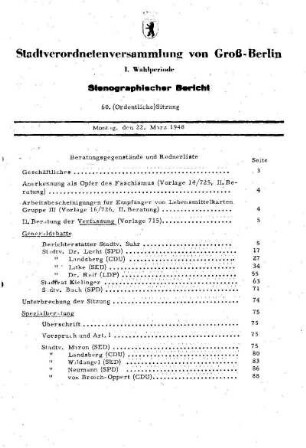 Nr. 60, 22. März 1948, Ordentliche Sitzung