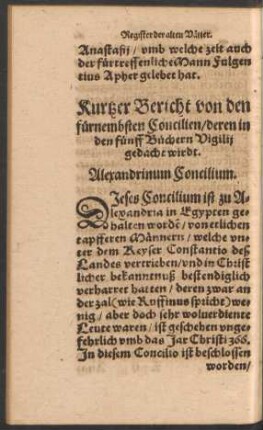 Kurtzer Bericht von den fürnembsten Concilien/ deren in den fünff Büchern Vigilii gedacht wirdt.