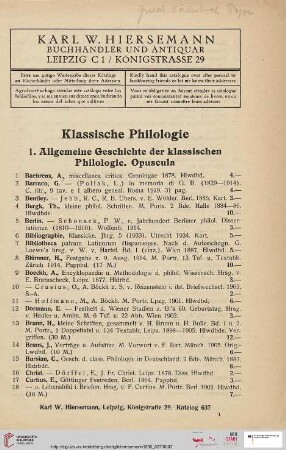 1. Allgemeine Geschichte der klassischen Philologie. Opuscula (Nr. 1-97)