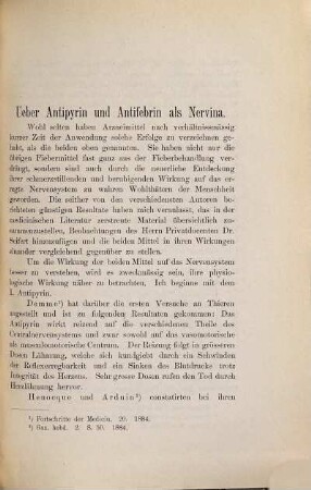 Über Antipyrin und Antifebrin als Nervina