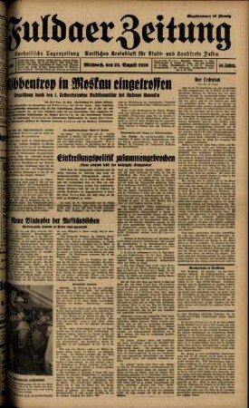 Ausgabe vom Mittwoch, den 23. August 1939.