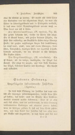 Siebente Ordnung. Ungefluegelte luftathmende Insekten. (Aptera.)