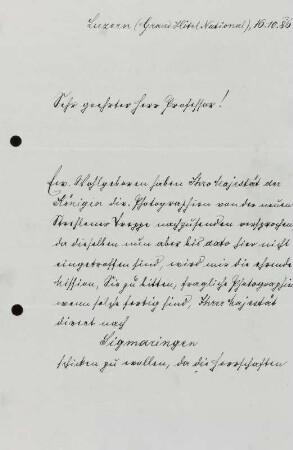 Brief von Kammerdiener Hohlfeld an E. A. Donadini, Blatt 1r