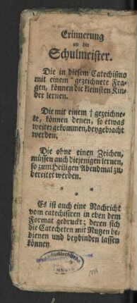 Erinnerung an die Schulmeister.