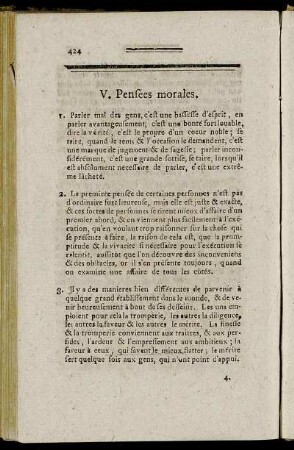 V. Pensees morales.