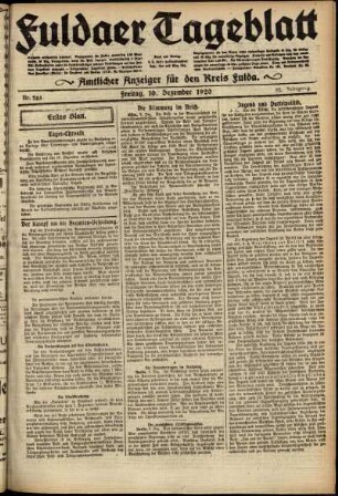 Erste Ausgabe vom Freitag, den 10. Dezember 1920.