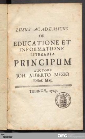 Lusus Academicus De Educatione Et Informatione Literaria Principum