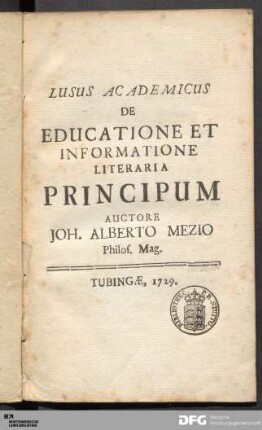 Lusus Academicus De Educatione Et Informatione Literaria Principum