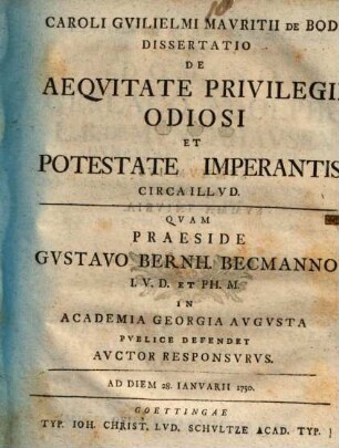 Diss. de aequitate privilegii odiosi et potestate imperantis circa illud