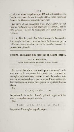 Section circulaires des surfaces du second ordre.
