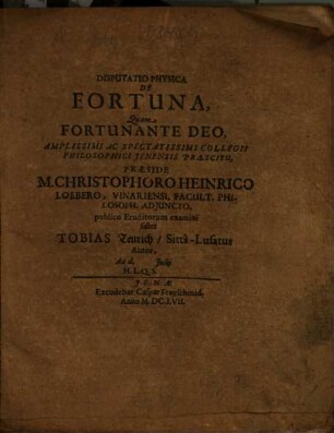 Disputatio Physica De Fortuna
