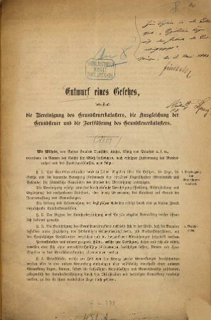 Entwurf eines Gesetzes betreffend die Bereinigung des Grundsteuerkatasters, die Ausgleichung der Grundsteuer und die Fortführung des Grundsteuerkatasters