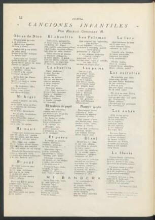 Canciones infantiles : Del libro "Canciones infantiles", con música original del Prof. Don Luis González, próxi[...] publicarse