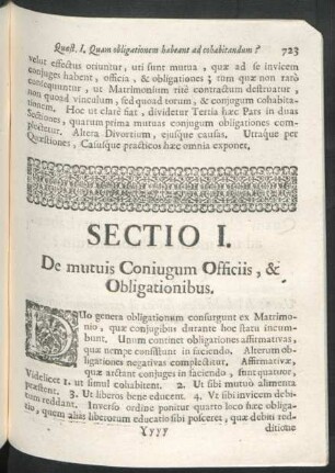 Sectio I. De mutuis Coniugum Officiis, & Obligationibus