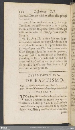 Disputatio XIII. De Baptismo