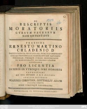 De Rescriptis Moratoriis Cvrsvm Vsvrarvm Non Sistentibvs