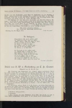 Briefe von H. W. v. Gerstenberg an C. Fr. Cramer