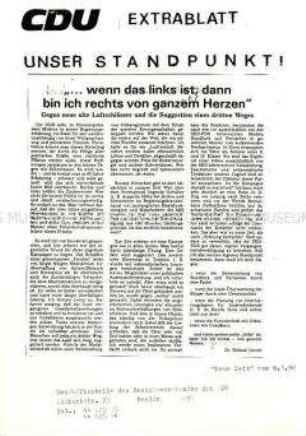 Flugblatt der Christlich Demokratischen Union (CDU Extrablatt)