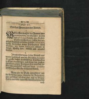 Caput XV. Von den Advocaten der Armen.