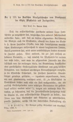 433-485 Der §175 des Deutschen Strafgesetzbuches vomn Standpunkt der Ethik, Psychiatrie und Jurisprudenz