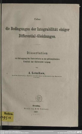 Über die Bedingungen der Integrabilität einiger Differential-Gleichungen