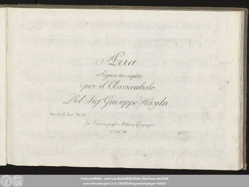 Aria Signor, voi sapete per il Clavicembalo : Racolta d'Arie No. 23