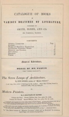 A catalogue of books in various branches of literature, published by Smith, Elder, and Co. 65. Cornholl, London