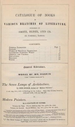 A catalogue of books in various branches of literature, published by Smith, Elder, and Co. 65. Cornholl, London