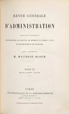 Revue générale d'administration, 2. 1878 = Mai - Aug.