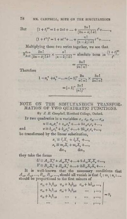 Note on the simultaneous transformation of two quadratic functions.