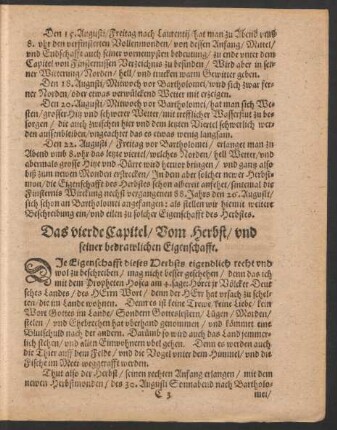 Das vierde Capitel/ Vom Herbst/ und seiner bedrawlichen Eigenschafft.