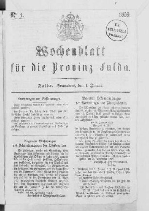 1859: Wochenblatt für die Provinz Fulda